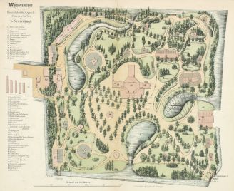 Plattegrond (wegwijzer) van de Koninklijke Zologisch-Botanische Tuin (de Haagse dierentuin) aan de Benoordenhoutseweg, 1874. Identificatienummer kl. B 89.